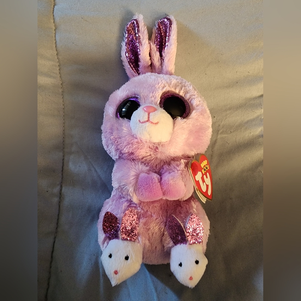 RARE RETIRED Fuzzy TY beanie baby with bunny slippers